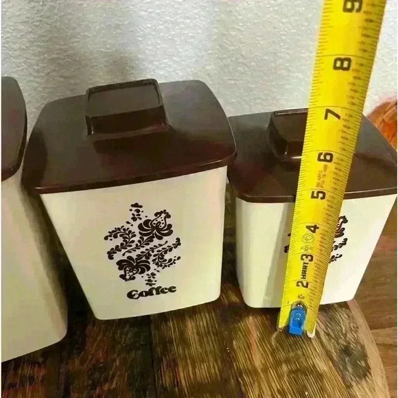 Vtg 4 Piece Kitchen Canister Set Plastic Square Nesting Beige Brown MCM Kitschy - Picture 11 of 11